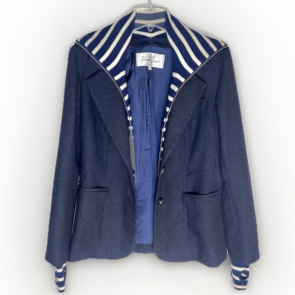 Veronica Beard Dickey Wool Blazer with Striped Insert Tailored Jacket Sz L/8 - Picture 6 of 14